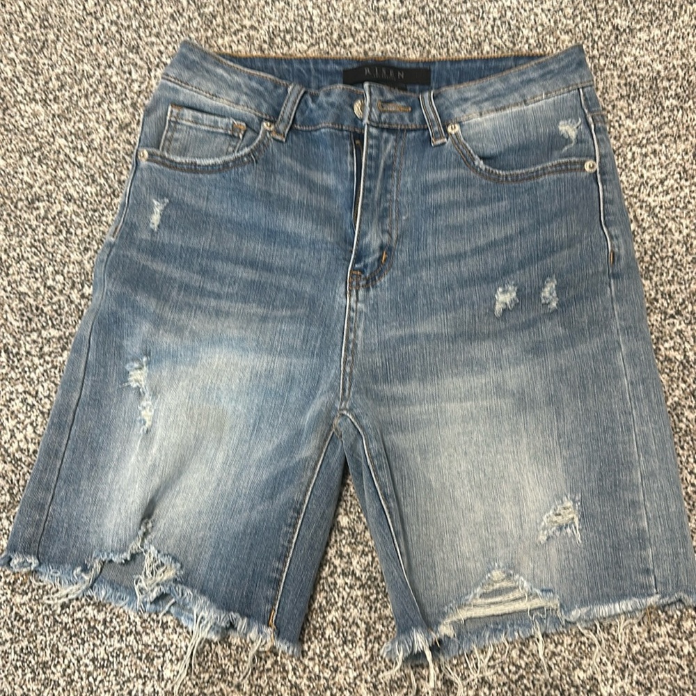 Risen Allen Distressed Denim Bermuda Shorts - Blue